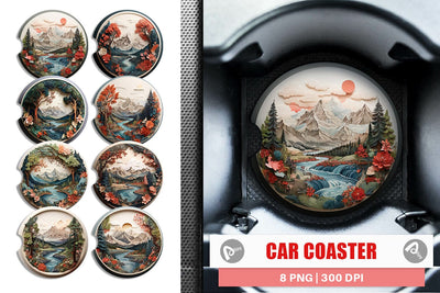 Car Coaster 3D Landscape Mountain Tree Sublimation artnoy 