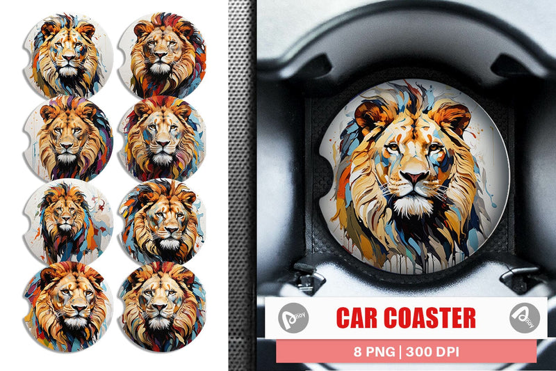 Car Coaster 3D Lion Painting Sublimation artnoy 