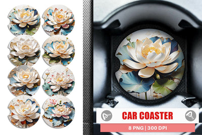 Car Coaster 3D Lotus Flower Painting Sublimation artnoy 