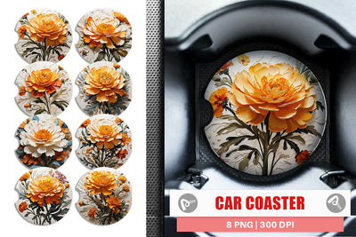 Car Coaster 3D Marigold Flower Sublimation artnoy 
