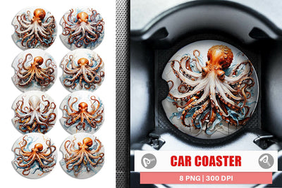 Car Coaster 3D Octopus Painting Sublimation artnoy 