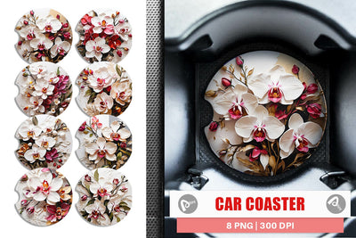 Car Coaster 3D Orchid Flower Sublimation artnoy 