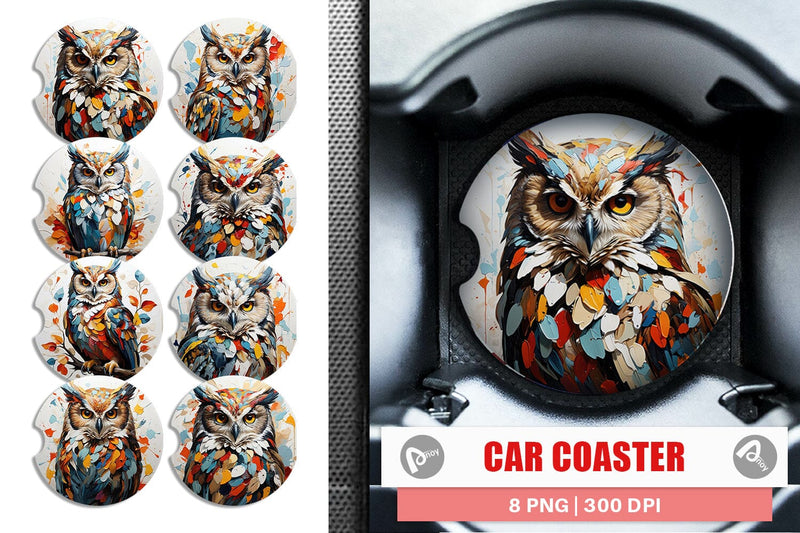 Car Coaster 3D Owl Painting Sublimation artnoy 
