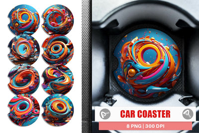 Car Coaster 3D Paint Swirling Colorful Sublimation artnoy 