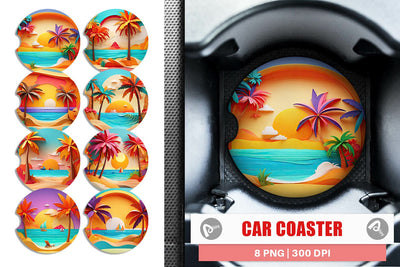 Car Coaster 3D Paper cut Beach Summer Sublimation artnoy 