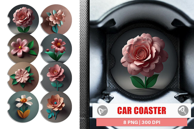 Car Coaster 3D Paper Cut Flower Sublimation artnoy 