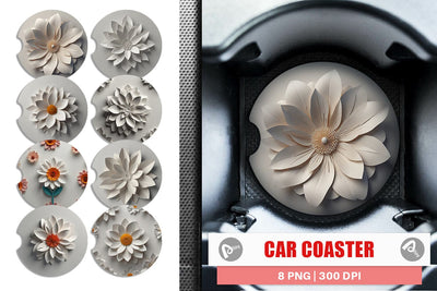 Car Coaster 3D Paper Cut White Flower Sublimation artnoy 