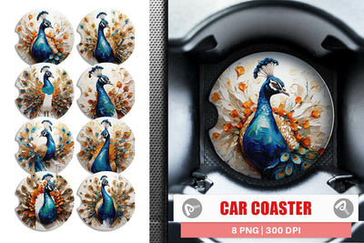 Car Coaster 3D Peacock Painting Sublimation artnoy 