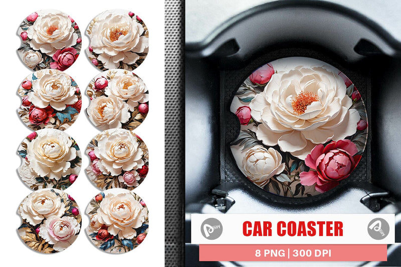 Car Coaster 3D Peony Flower Sublimation artnoy 