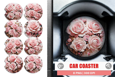 Car Coaster 3D Pink Rose Sublimation artnoy 