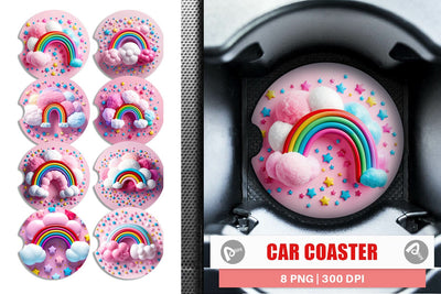 Car Coaster 3D Rainbow and Cloud Sublimation artnoy 
