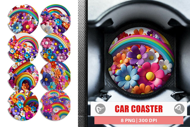 Car Coaster 3D Rainbow Flower Sublimation artnoy 