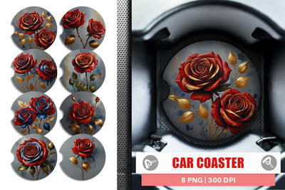 Car Coaster 3D Red Rose Sublimation artnoy 