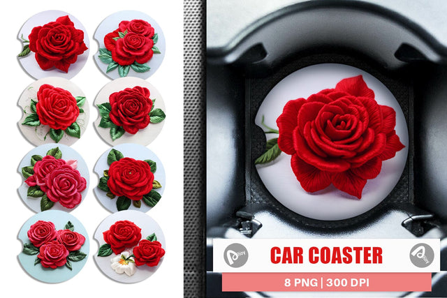 Car Coaster 3D Rose Embroidery Sublimation artnoy 