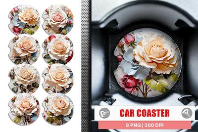 Car Coaster 3D Rose Flower Sublimation artnoy 
