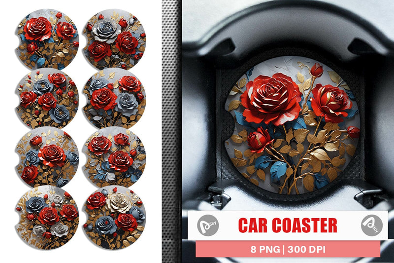 Car Coaster 3D Rose Paint Texture Sublimation artnoy 