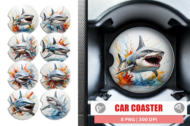 Car Coaster 3D Shark Painting Sublimation artnoy 