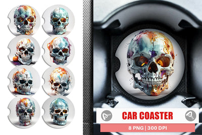 Car Coaster 3D Skull Halloween Sublimation artnoy 