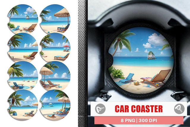 Car Coaster 3D Summer Beach Sublimation artnoy 
