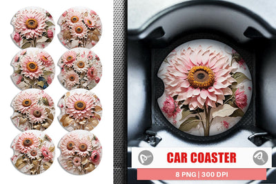 Car Coaster 3D Sunflower Painting Sublimation artnoy 