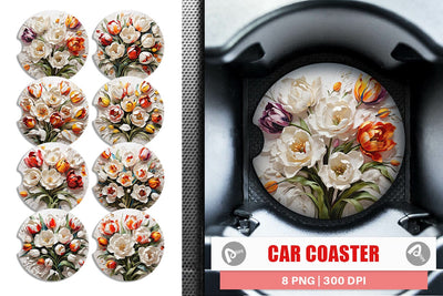 Car Coaster 3D Tulip Flower Painting Sublimation artnoy 