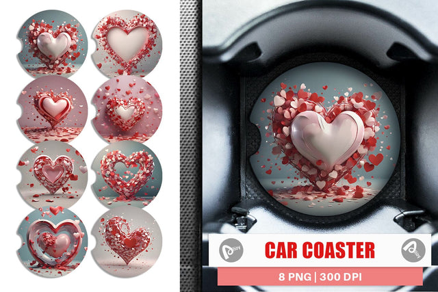 Car Coaster 3D Valentine Heart Sublimation artnoy 