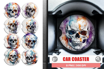 Car Coaster 3D Watercolor Splash Skull Sublimation artnoy 