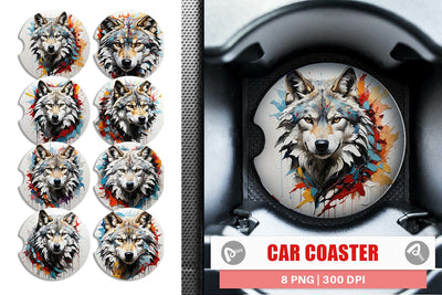 Car Coaster 3D Wolf Painting Sublimation artnoy 