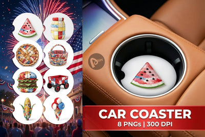 Car Coaster 4th July Picnic Patchwork Watercolor Sublimation artnoy 