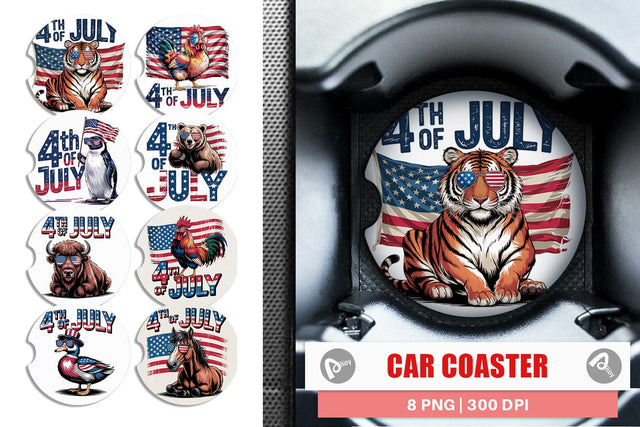 Car Coaster 4th of July Animal Sublimation artnoy 