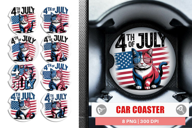 Car Coaster 4th of July Cat Sublimation artnoy 