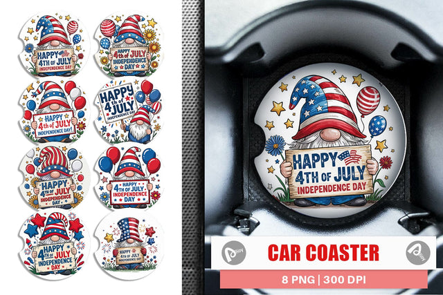Car Coaster 4th of July Gnome Sublimation artnoy 
