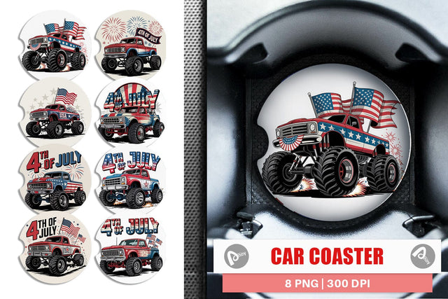 Car Coaster 4th of July Monster Truck Sublimation artnoy 