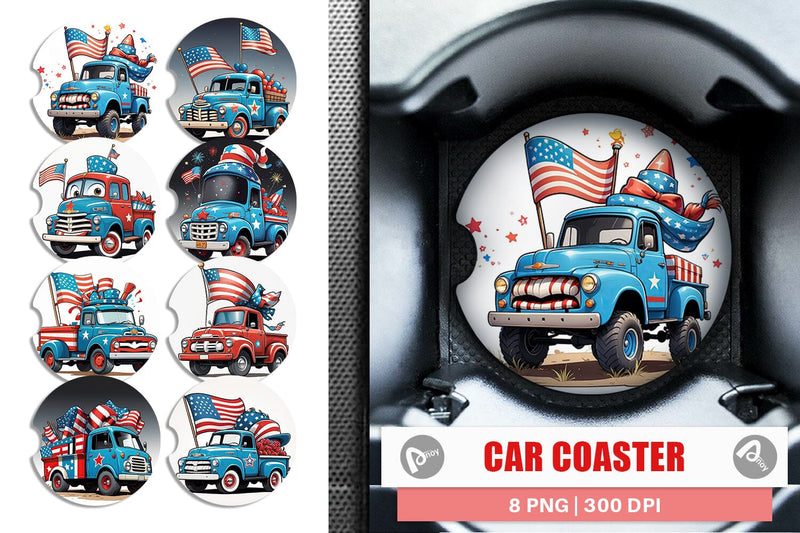 Car Coaster 4th of July Vintage Truck Sublimation artnoy 