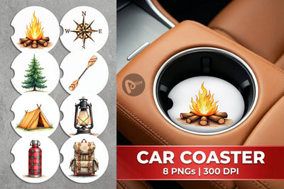 Car Coaster 70s Retro Summer Camp Watercolor Sublimation artnoy 