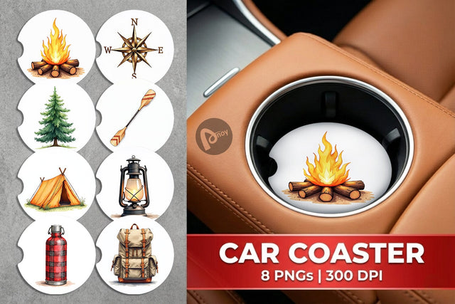 Car Coaster 70s Retro Summer Camp Watercolor Sublimation artnoy 