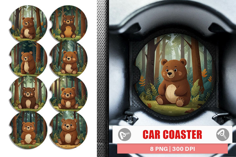 Car Coaster Adorable Bear in Forest Sublimation artnoy 