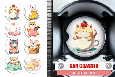 Car Coaster Adorable Cat Sublimation artnoy 