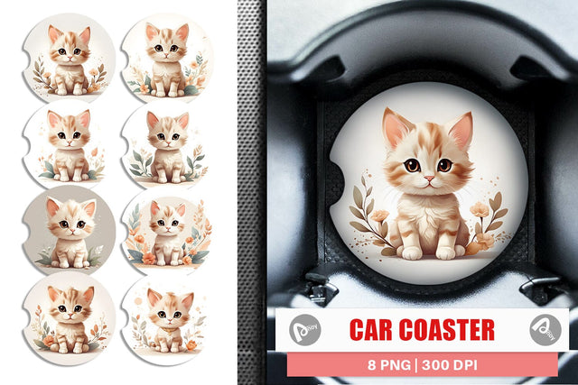 Car Coaster Adorable Cute Cat Sublimation artnoy 