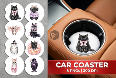 Car Coaster Adorable Spooky Coquette Animals Sublimation artnoy 