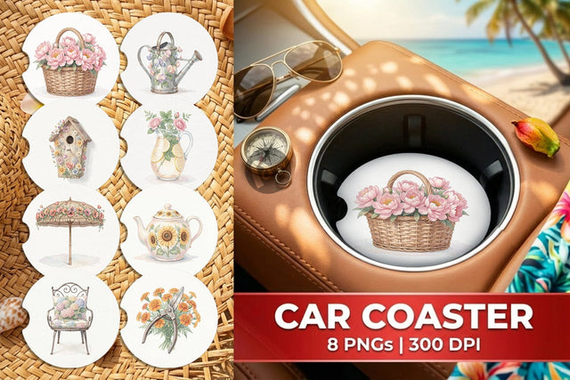 Car Coaster Airy Sun-Drenched Garden Watercolor Sublimation artnoy 