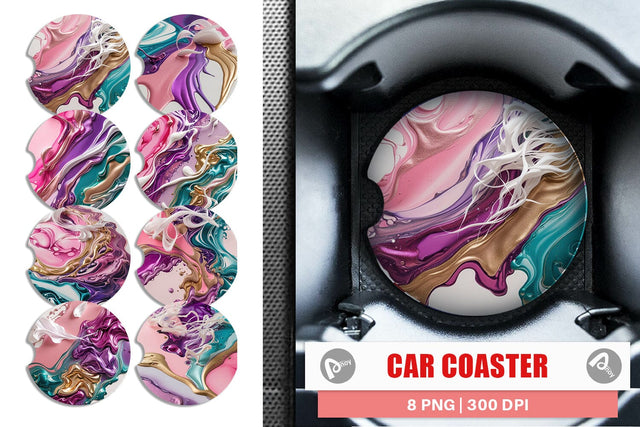 Car Coaster Alcohol Ink Painting Sublimation artnoy 