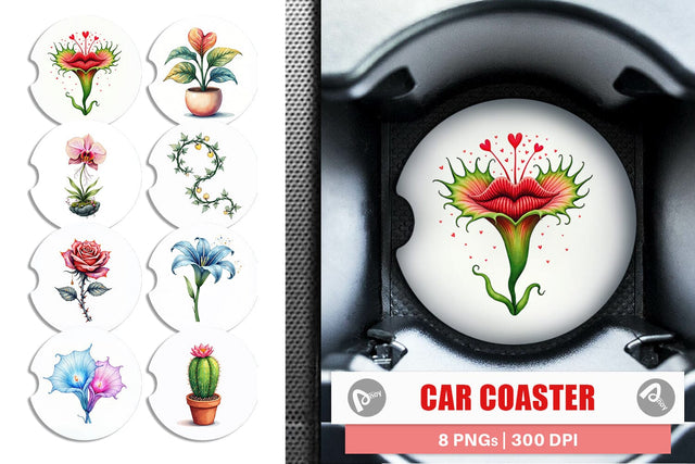 Car Coaster Alien Botany Cosmic Love Flora Sublimation artnoy 