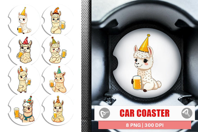 Car Coaster Alpaca Beer Day Sublimation artnoy 