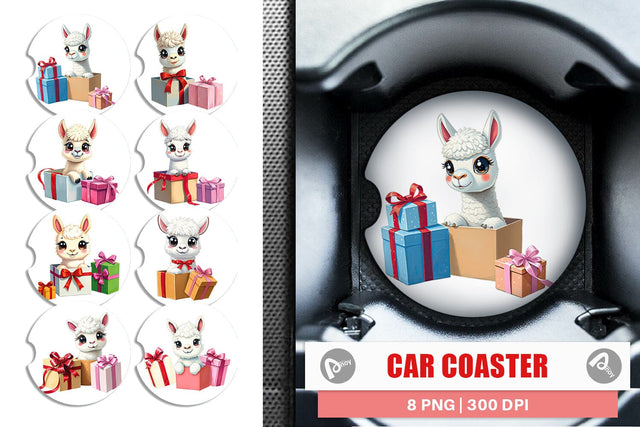 Car Coaster Alpaca Gift Sublimation artnoy 
