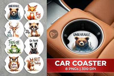 Car Coaster Angry Forest Animal Watercolor Art Sublimation artnoy 