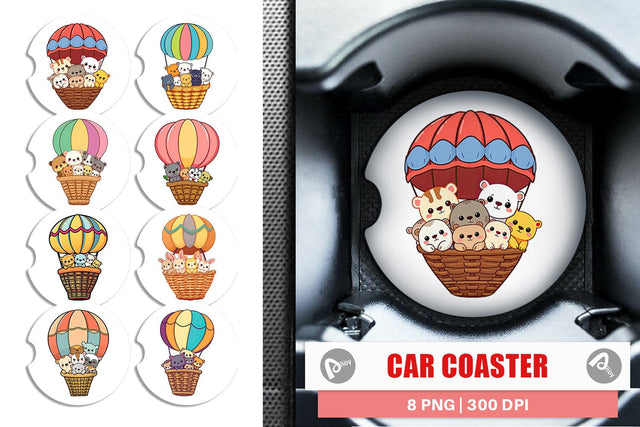 Car Coaster Animal Hot Air Balloon Sublimation artnoy 