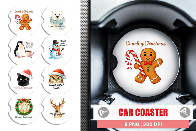 Car Coaster Anti Christmas Grumpy Sublimation artnoy 
