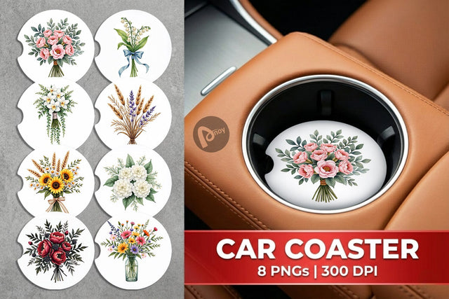 Car Coaster Antique Botanical Wedding Bouquets Sublimation artnoy 