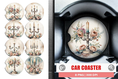 Car Coaster Antique Candlestick Sublimation artnoy 